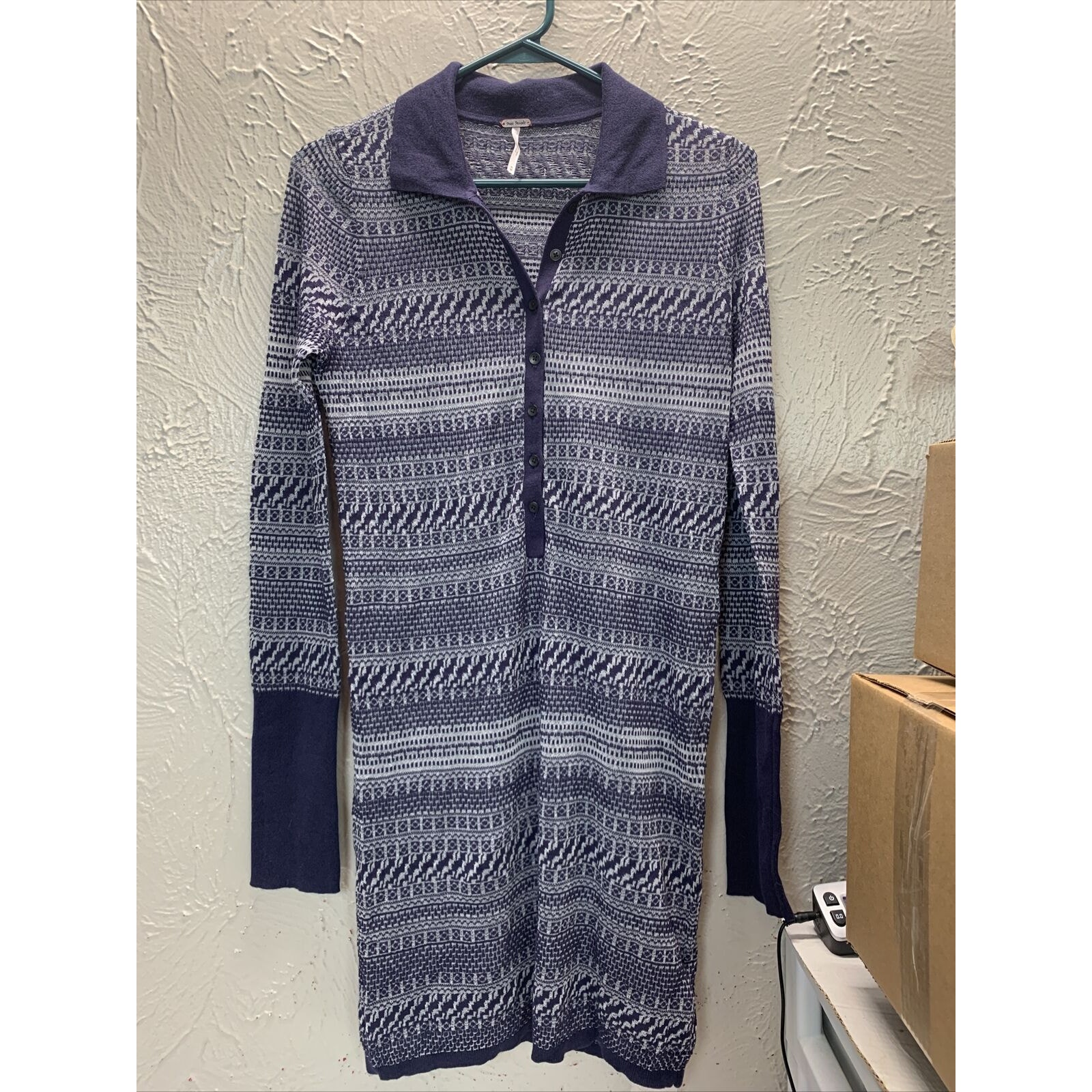 Free People Dress Short Long Sleeve Blue Shirt Collar Button Down Size Medium